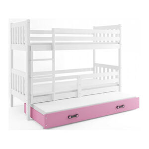 Dětská postel CARINO s výsuvnou postelí 80x190 cm - bílá Ružové