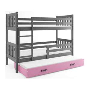 Dětská postel CARINO s výsuvnou postelí 80x190 cm - grafit Ružové