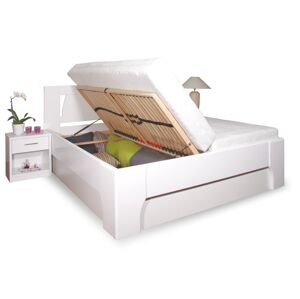 Manželská postel s úložným prostorem OLYMPIA 1, masiv buk - lak bílá