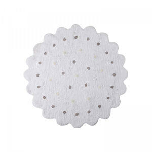 Lorena Canals Bio koberec kusový, ručně tkaný – Little Biscuit bílá/šedá 140x140 kytka