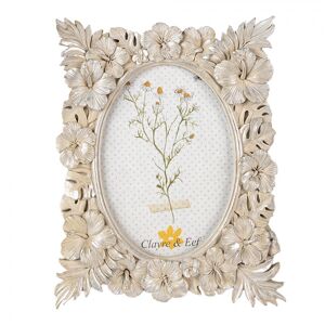 Béžovo-stříbrný antik fotorámeček s květy ibišku - 19*3*25 cm / 13*18 cm Clayre & Eef