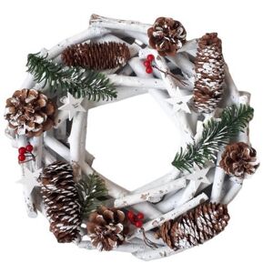 Bílý dřevěný vánoční věnec se šiškami - Ø 20*8 cm Ostatní
