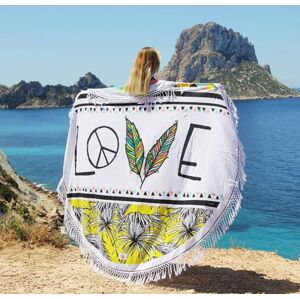 Bílý kulatý plážový bavlněný ručník s třásněmi Love - Ø180 cm Mycha Ibiza new