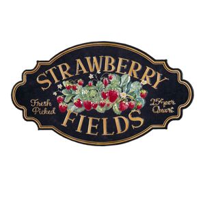 Černá nástěnná kovová cedule Strawberry Fields - 48*1*27 cm Clayre & Eef