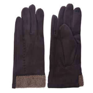 Černé zimní rukavice s lemem a vyšívaným vzorkem - 8*24 cm Clayre & Eef