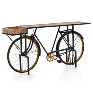 Černý kovový konzolový stolek kolo s dřevěnou deskou Bike - 185*45*90cm Massivum
