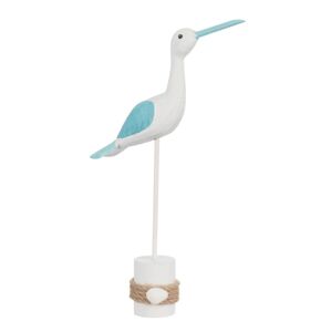 Dekorace modro-bílý dřevěný ptáček Břehouš - 23*6*36 cm J-Line by Jolipa