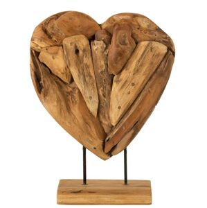 Dekorace srdce z teakového dřeva na podstavci Heart on foot  - 40*12*49cm J-Line by Jolipa
