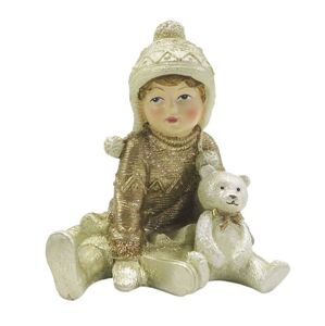 Dekorační soška dívka s medvídkem se zlatými třpytkami - 7*7*9 cm Clayre & Eef