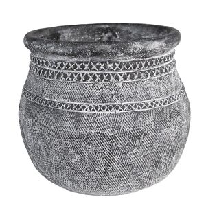 Granitový antik cementový obal na květináč se zdobením - Ø 21*19 cm Clayre & Eef