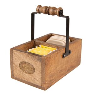 Hnědý dřevěný box na čajové sáčky s miskami Tea Box - 17*10*17 cm Clayre & Eef