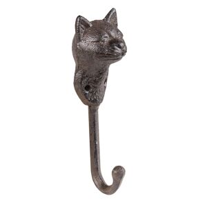Hnědý nástěnný litinový háček s hlavou kočky Catty Brown - 5*4*15 cm Clayre & Eef