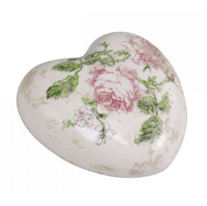 Keramické dekorační srdce s růžičkami Toulouse - 8*8*4 cm Chic Antique
