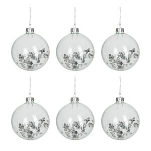 Sada 6 skleněných vánočních koulí se stříbrnými kuličkami - Ø 8*8,8 cm J-Line by Jolipa