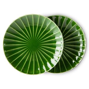Set 2ks zelený keramický jídelní talíř s vroubky The Emeralds - Ø 27*3cm HKLIVING