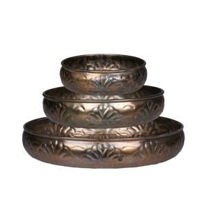 Set 3ks bronzový antik kulatý podnos Flowre - Ø33*6/ Ø27*6cm Chic Antique