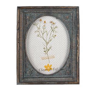 Tyrkysovo-hnědý antik fotorámeček zdobený květinami - 17*2*21 cm / 13*18 cm Clayre & Eef