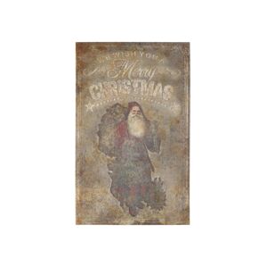 Vintage kovový nástěnný obraz se Santou Merry Christmas - 64*1*100 cm Chic Antique